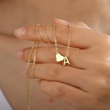 Turandoss Gold Initial Necklaces for Women Trendy, Tiny Heart Initial J Necklace Dainty Heart Necklaces Tiny Personalized Monogram Name Necklace for Women Jewelry - Image 5