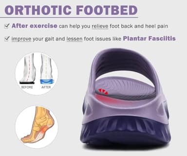 KuaiLu Womens Recovery Sandals Comfortable Plantar Fasciitis Arch Support Ladies Orthopedic Open Toe Slip On Running Sport Walking Slides Thick Athletic Cushion Slippers Summer Sliders Purple Size 9 - Image 4