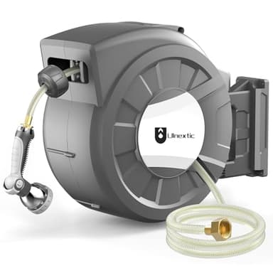 Retractable Garden Hose Reel, 1/2 in x 125 ft Wall Mounted Hose Reel, 10-Pattern Spray Nozzle, Any Length Lock/Slow Return System/Wall Mounted/180°Swivel Bracket - Image 1