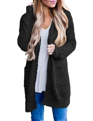 MEROKEETY Women's 2025 Winter Long Sleeve Soft Chunky Knit Sweater Open Front Cardigan Outwear Coat Black - Image 1