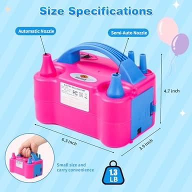 NuLink Electric Portable Dual Nozzle Balloon Blower Pump Inflation for Decoration, Party, Sport [110V~120V, 600W, Rose Red] - Image 2