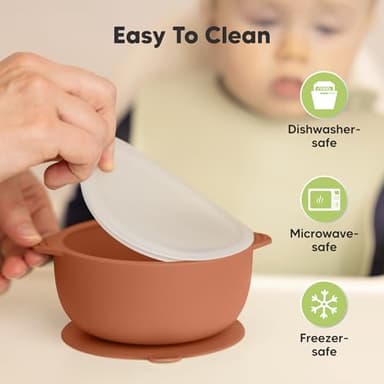 KeaBabies 2-Pack Baby Bowls with Suctions, Lids - Silicone Toddler Suction Bowls for Baby Boy, Girl, Kids, Food Grade Silicone, BPA-Free, Dishwasher Safe, Toddler Eating Essentials (Terracotta) - Image 5