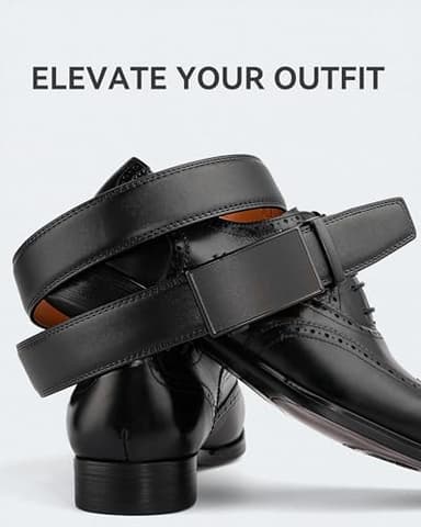 MILORDE Men's Genuine Leather Ratchet Belt (Essential Matte - Basic Black, 32" to 38" M807,115) - Image 4