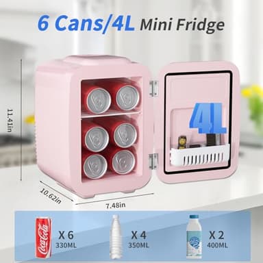 YASHE Mini Fridge, 4 Liter/6 Cans Small Refrigerator for Skincare, 110V AC/ 12V DC Thermoelectric Cooler and Warmer for Drink Office Dorm Bedroom Car, Pink - Image 2
