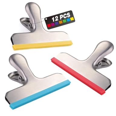 HOUSE AGAIN 12 Pack Stainless Steel Chip Bag Clips Covered with Silicone - NO More Sharp Edges - Color Coded for Food Bags - Air Tight Seal, Heavy Duty for Kitchen and Office, 3 Inches - Image 9