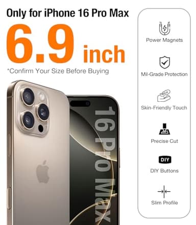 TORRAS Magnetic Shockproof for iPhone 16 Pro Max Case, [Fit for MagSafe] [Military-Grade Drop Tested] Translucent Slim Protective for iPhone 16 Pro Max Case Anti-Fingerprint Anti-Scratch, Black - Image 8