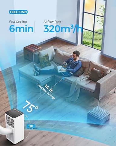 Feelfunn 8000 BTU Portable Air Conditioner - Cools 350 Sq.Ft Quickly, 3-in-1 AC Unit with Remote, 24H Timer, Quiet Operation & Window Kit for Bedrooms Apartments Offices Dorms - Image 2
