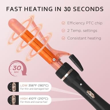 javelove 3 in 1 Curling Iron Set with Thermal Brush (1.5") and 2 Interchangeable Ceramic Curling Wand(0.51"-1"), 2 Temp Heating Setting, Include Heat Protective Glove & 2 Clips& Storage Bag - Image 5