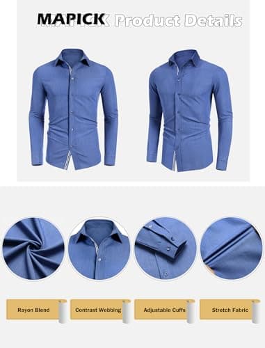 MAPICK Mens Denim Shirt Business Casual Long Sleeve Shirts Button Down Untucked Clothing(Blue,X-Large) - Image 5