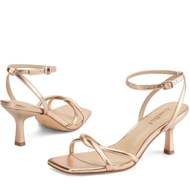 AIUNIIND Women's Sandals Square Open Toe Kitten Heels Strappy Ankle Strap Sandals for Women Comfort Dress Party Shoes Champagne 8 - Image 3