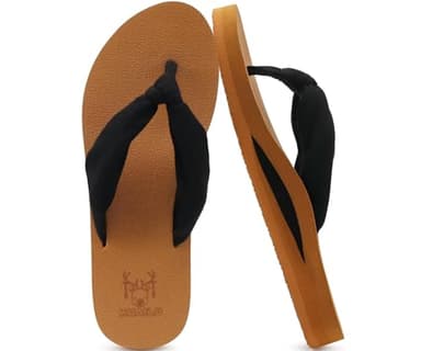 KuaiLu Flip Flops Women Arch Support Yoga Mat Comfortable Summer Beach Walking Thong Cushion Sandals Slip on Outfits Travel Essentials Orthotic Slides Indoor Outdoor Slippers Shoes Black Khaki Size 9 - Image 1