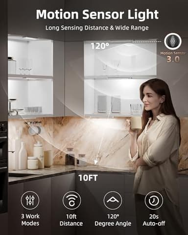 EZVALO Under Cabinet Lights, LED Closet Lights Wireless USB Charging, Motion Sensor Lighting Indoor 5700K Dimmable with Remote Control (White) 5 Pack - Image 2