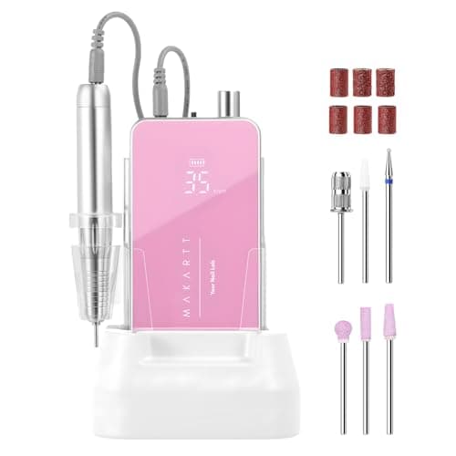 Makartt Nail Drill Professional: 60W 35000RPM Electric Nail File with Coreless Motor, 2 in 1 Desktop & Portable, Drill Bits and LCD Display for Acrylic Gel Nails, Nouvella Pink - Image 1
