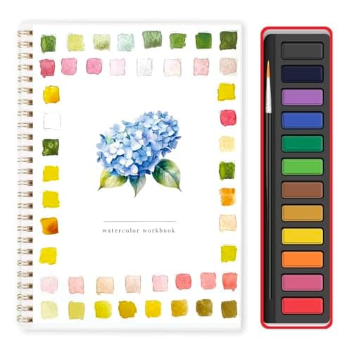 Watercolor Workbooks, Beginner Watercolor Painting Kit –Water Coloring Book Paint Set Workbook with 12 Watercolor Paints & Brush (Type A) - Image 1