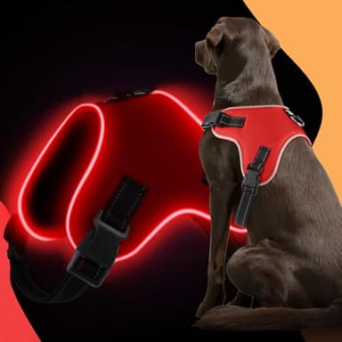 Pewkim Light Up Dog Harness, Led No-Pull Reflective Dog Vest, Breathable Adjustable Pet Harness with Handle for Outdoor Walking - No More Pulling, Tugging or Choking (Red, S) - Image 7