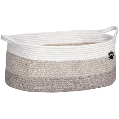 Optish Dog Toy Basket, Toy Box and Bin for Dog Cat Storage, 19.7" X 11" X 7.9" (30L) Large Woven Rope Basket for Blanket Storage, Living Room, Bedroom, White & Brown - Image 1