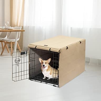 X-ZONE PET Double Door Dog Crate Cover - Polyester Pet Kennel Cover (Fits 24 30 36 42 48 inches Wire Crate) (30Inch, Tan) - Image 2