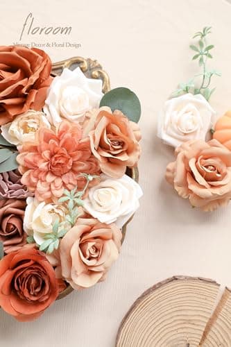 Floroom Terracotta Artificial Flowers Burnt Orange Fake Roses Peonies Dahlia Greenery Combo Box Set for DIY Wedding Bouquets Bridal Shower Centerpieces Floral Arrangements Party Tables Home Decoration - Image 2