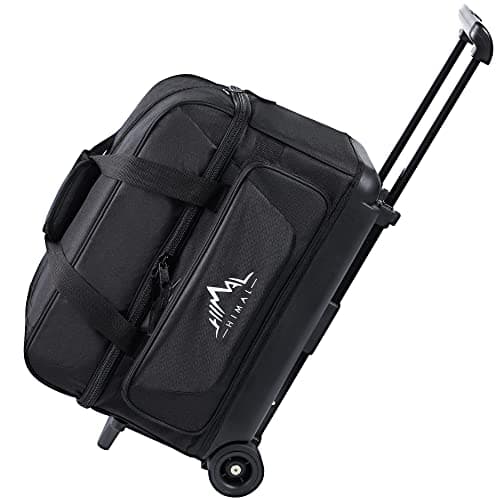 GoHimal Double Roller 2 Ball Bowling Bag with Separate Shoe Compartment for Bowling Shoes (Up To US Mens Size 15) and Oversized Accessory Pocket, Retractable Handle - Extends to 40" (Black) - Image 1