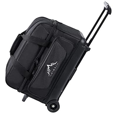 GoHimal Double Roller 2 Ball Bowling Bag with Separate Shoe Compartment for Bowling Shoes (Up To US Mens Size 15) and Oversized Accessory Pocket, Retractable Handle - Extends to 40" (Black) - Image 1