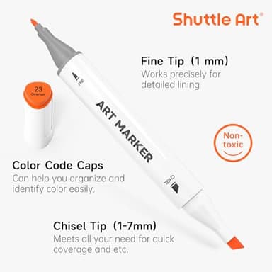 Shuttle Art 121 Colors Alcohol Markers, 120 Colors Dual Tip Art Marker Set Plus 1 Colorless Blender with Marker Case Perfect for Illustration Students Adult Coloring Sketching - Image 3