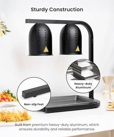 SYBO DL2112 Commercial Grade Food Heat Lamp, Portable Electric Food Warmer, 2-Bulb 500W with Free-Standing, Black - Image 5