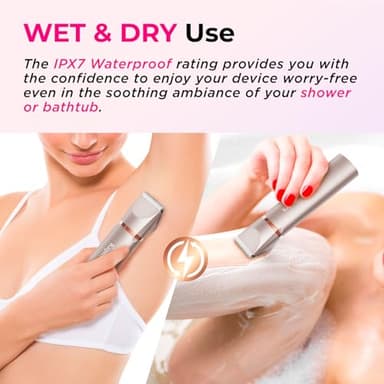 Bikini Trimmer for Women Pubic Hair: 2 in 1 Electric Razors for Women - Rechargeable Electric Shaver - IPX7 Waterproof Bikini Shaver for Travel & Shower Use in Summer (Rose Gold) - Image 7