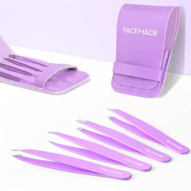 FACEMADE 4 Pack Tweezers Set - Professional Stainless Steel for Men and Women, Precision Eyebrow Facial Hair, Chin, Ingrown Hair Removal (Purple) (T4) - Image 7