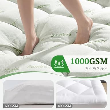 LIANLAM Bambu_Viscose Mattress Topper Queen,1000 GSM Cooling Mattress Pad,Extra Thick Pillow Top for Back Pain,Soft Mattress Cover with 8"-16" Deep Pocket(60"x80") - Image 4
