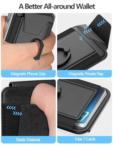 For Magsafe Wallet with Grip, 6-Card Holder, Stronger Magnetic Card Wallet Holder for iPhone 17/16/15, iPhone 14/13/12 Series, Leather Magnetic Phone Wallet with Privacy Flap, RFID Blocking, Black - Image 5