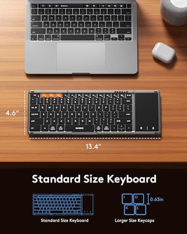 Samsers Foldable Bluetooth Keyboard with Touchpad, Full-Size Wireless Folding Key Board with PU Leather, Portable Travel for iOS Android Windows Mac OS, Support 3 Devices (BT5.1 x 3) - Image 3