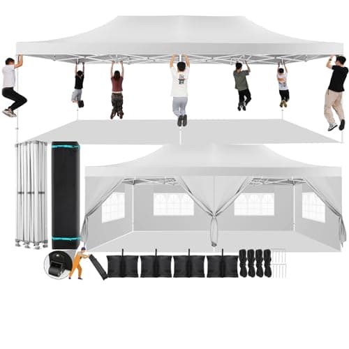 COBIZI 13x26 Pop Up Canopy with 6 Sidewall,Heavy Duty Canopy UPF 50+ All Season Wind Waterproof Commercial Outdoor Wedding Party Tents for Parties Canopy Gazebo with Roller Bag(13 x 26 ft White) - Image 1