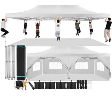 COBIZI 13x26 Pop Up Canopy with 6 Sidewall,Heavy Duty Canopy UPF 50+ All Season Wind Waterproof Commercial Outdoor Wedding Party Tents for Parties Canopy Gazebo with Roller Bag(13 x 26 ft White) - Image 1