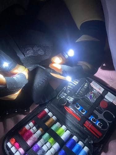 Cool Sewing Kit Gifts for Grandma, Mom, Friend, Adults, Beginner, Emergency,Sewing Supplies with Thread, Scissors, Needles,Flashlight Gloves for Extra Precision Lighting in Sewing Craft Small Repairs - Image 4