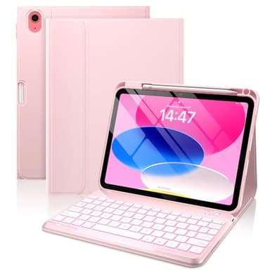 typecase Folio iPad 11th/10th Gen Keyboard Case (11" A16 2025 & 10.9" 2022) – Magnetic Wireless Detachable Keyboard, 7-Color Backlight, Thin & Light, Pencil Holder – Light Pink - Image 1