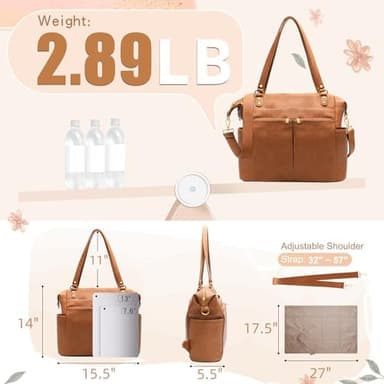 MOMINSIDE Diaper Bag Tote, 4 in 1 Leather Diaper Bag Backpack with 13 Pockets, Convertible Baby Bag for Boys Girls,Diaper Bags Baby Registry, Changing Pad, 4 Large Insulated Pockets(Brown - Image 6