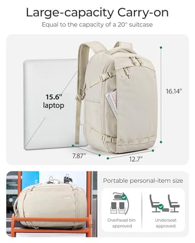 BAGSMART Blast Travel Backpack, 15.6 Inch Carry On Backpack Flight Approved, TSA Approved Personal Item Travel Bag, Water Resistant Weekender Bag Luggage Daypack, Beige - Image 4