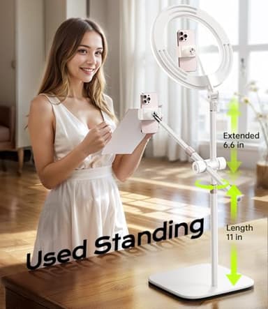 Overhead-Phone-Mount,Stable Overhead-Camera-Mount-Stand [Anti-Shaking] with 10.5" Ring Light, Flexible Desk-Stand for iPhone with Ring-Light for Video-Recording,Zoom Meeting,YouTube,TikTok, White - Image 5