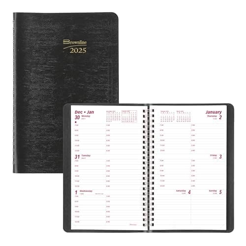 Brownline® 2025 Essential Weekly Planner, Appointment Book, 12 Months, January to December, Twin-Wire Binding, 8" x 5", Black (CB75.BLK-25) - Image 1