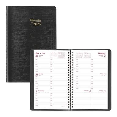 Brownline® 2025 Essential Weekly Planner, Appointment Book, 12 Months, January to December, Twin-Wire Binding, 8" x 5", Black (CB75.BLK-25) - Image 1