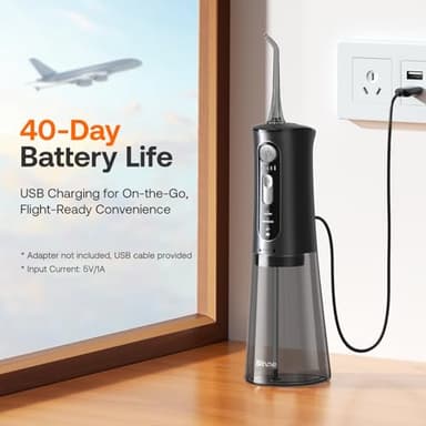 Bitvae Water Dental Flosser for Teeth, Cordless Water Teeth Cleaner Picks, 3 Modes 5 Intensities, IPX7 Waterproof, Rechargeable Water Dental Picks for Cleaning - Black - Image 6