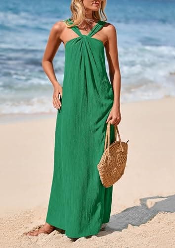 PRETTYGARDEN Womens 2025 Casual Long Summer Dresses Sleeveless Strappy Loose Flowy Beach Vacation Maxi Dress with Pockets (Dark Green,Medium) - Image 4