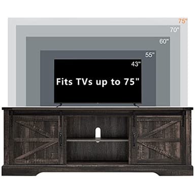 OKD Farmhouse TV Stand for 75 Inch TV with Sliding Barn Door, Rustic Wood Entertainment Center Large Media Console Cabinet Long Television Stands for 70 Inch TVs, Dark Rustic Oak - Image 4