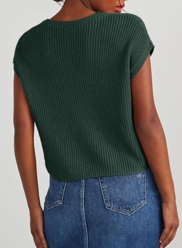 Dokotoo Womens Ladies Cap Sleeve Tunic Tops and Blouses for Women Sweaters Oversized Casual Summer Loose Fitting Short Sleeve Sweater Trendy Shirts Solid T-Shirts Green X-Large - Image 5