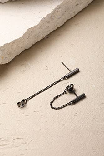 Sterling Silver Gold Chain Earrings for Women Hypoallergenic Stud Cartilage Flat Back Earrings Best Friend Birthday Gifts for Women Trendy Siser Mom Wife Womens Her Friend Party (D_Black) - Image 5