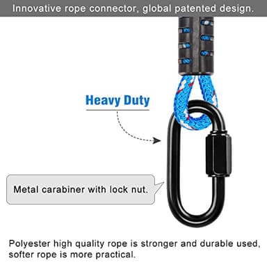 BeneLabel Tree Swing Rope, Hammock Tree Swing Hanging Strap, Heavy Duty Carabiner, for Indoor Outdoor Swing Hammock Playground Set Accessories, 8 ft, 1 Pcs, Blue - Image 2