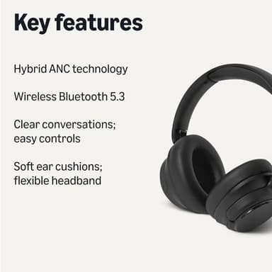 Amazon Basics Hybrid Active Noise Cancelling Headphones, 35 Hours Playtime with ANC on and 45 Hours with ANC Off, Wireless, Over Ear Comfortable Fit, Bluetooth, One Size, Black - Image 2