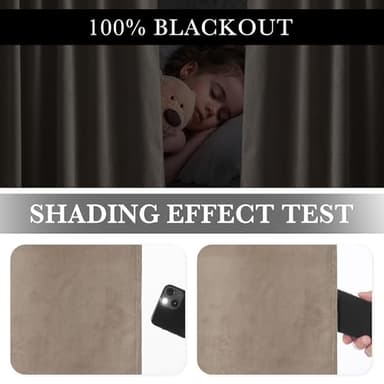 RYB HOME 100% Blackout Velvet Curtains for Living Room, Light Blocking Nursery Curtains 96 inches Long 2 Panels, Back Tab Thermal Insulated Window Drapes for Bedroom, Camel Beige, 52W x 96L - Image 4