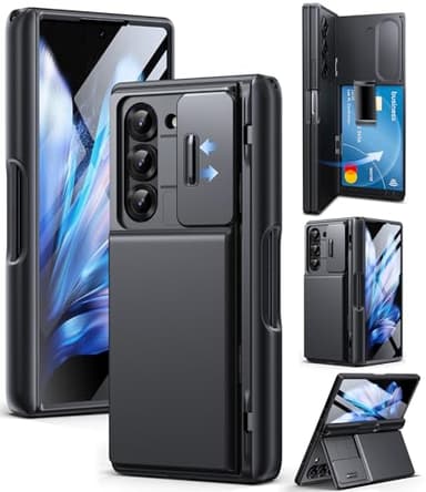 TONGATE Wallet for Z Fold 6 Case with Glass Screen Protector, [4-Card Holder] Built-in Large Stand & Slide Camera Cover Z6 Shockproof Phone Case for Samsung Galaxy Z Fold 6 2024, HD Black - Image 1
