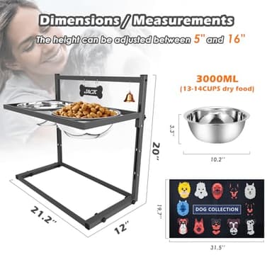 SHAINFUN Elevated Dog Bowls for Large Dogs and Extra Large Sized Dog Raised Dog Bowl Stand Adjustable Height with Two 3000ML(13-14cups) Stainless Steel Dog Food Bowls Metal Elevated Dog Bowl Stand - Image 5